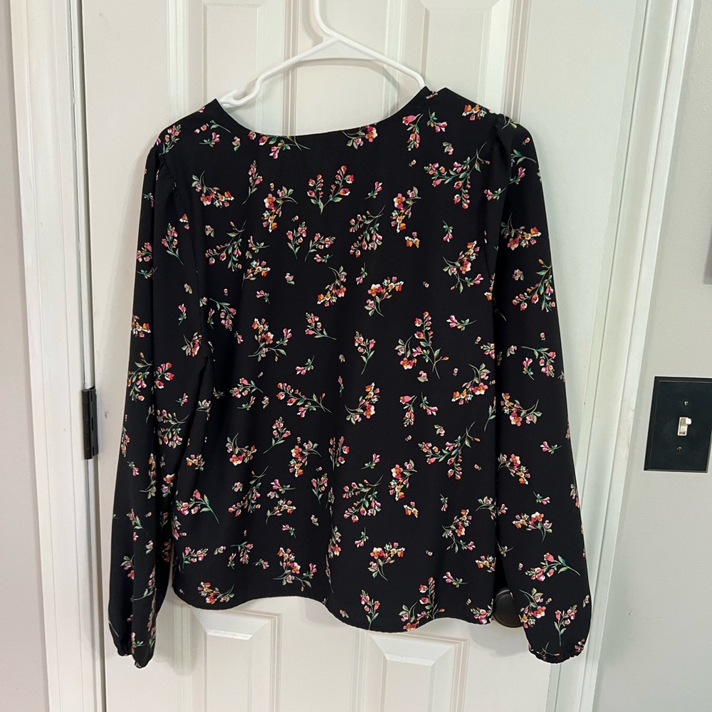 J. Crew Factory Black Blouse with Floral Pattern